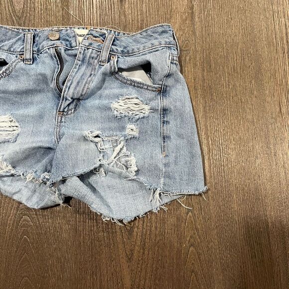 Garage Midi Jean Shorts Light Wash Distressed Raw Hem Size 1 - Picture 2 of 9